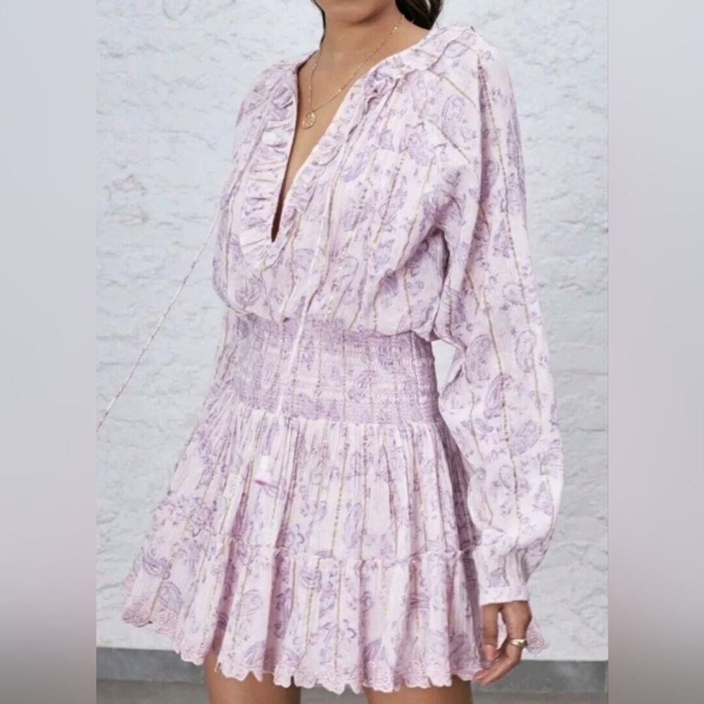 Revolve House of Harlow 1960 Blush Pink Floral Tie Neck Boho Spring Dress S
